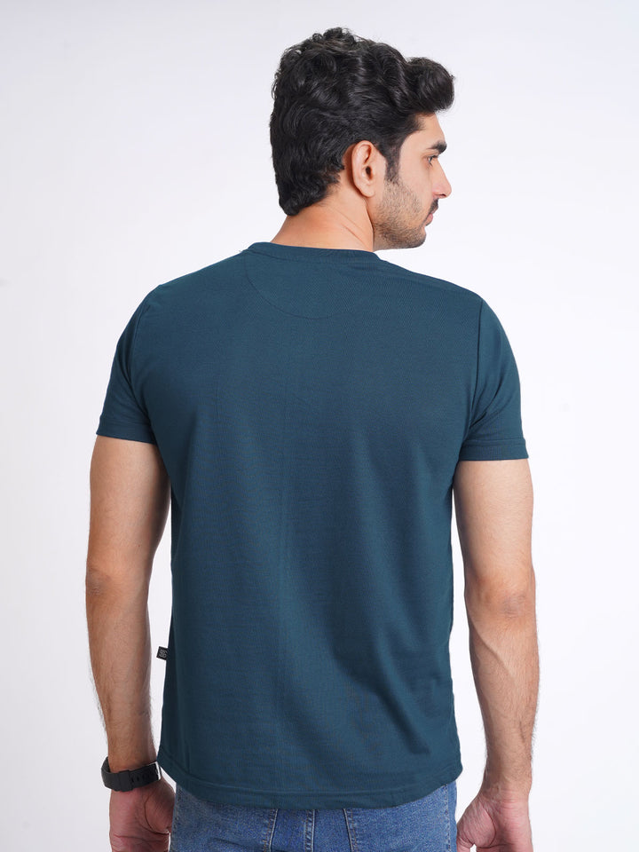 Dark Turquoise Plain Half Sleeves Men’s Round Neck T-Shirt (TEE-141)