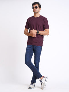 Maroon Plain Half Sleeves Men’s Round Neck T-Shirt (TEE-142)