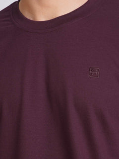 Maroon Plain Half Sleeves Men’s Round Neck T-Shirt (TEE-142)