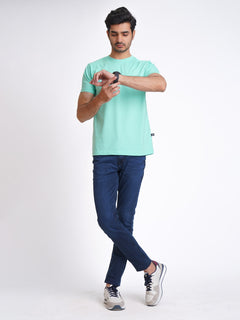 Sea Green Plain Half Sleeves Men’s Round Neck T-Shirt (TEE-143)