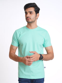 Sea Green Plain Half Sleeves Men’s Round Neck T-Shirt (TEE-143)