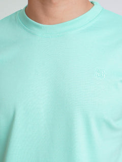 Sea Green Plain Half Sleeves Men’s Round Neck T-Shirt (TEE-143)