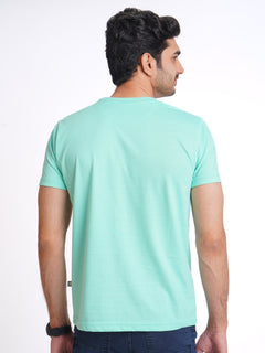 Sea Green Plain Half Sleeves Men’s Round Neck T-Shirt (TEE-143)