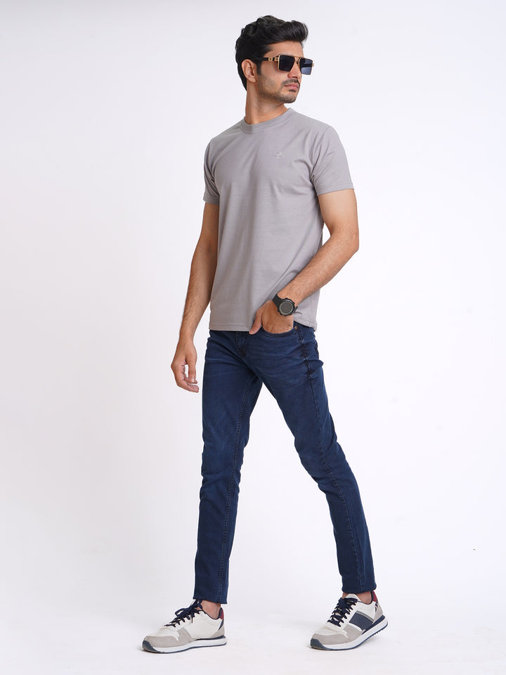 Light Grey Plain Half Sleeves Men’s Round Neck T-Shirt (TEE-144)