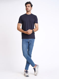 Navy Blue Plain Half Sleeves Men’s Round Neck T-Shirt (TEE-145)