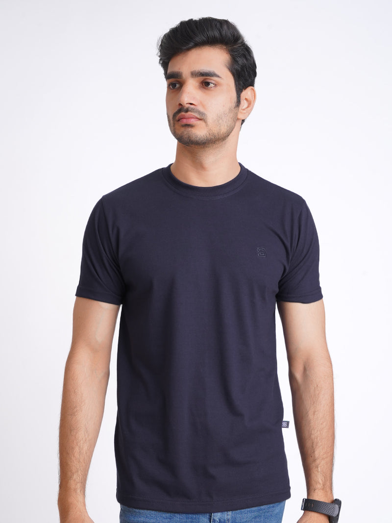 Navy Blue Plain Half Sleeves Men’s Round Neck T-Shirt (TEE-145)