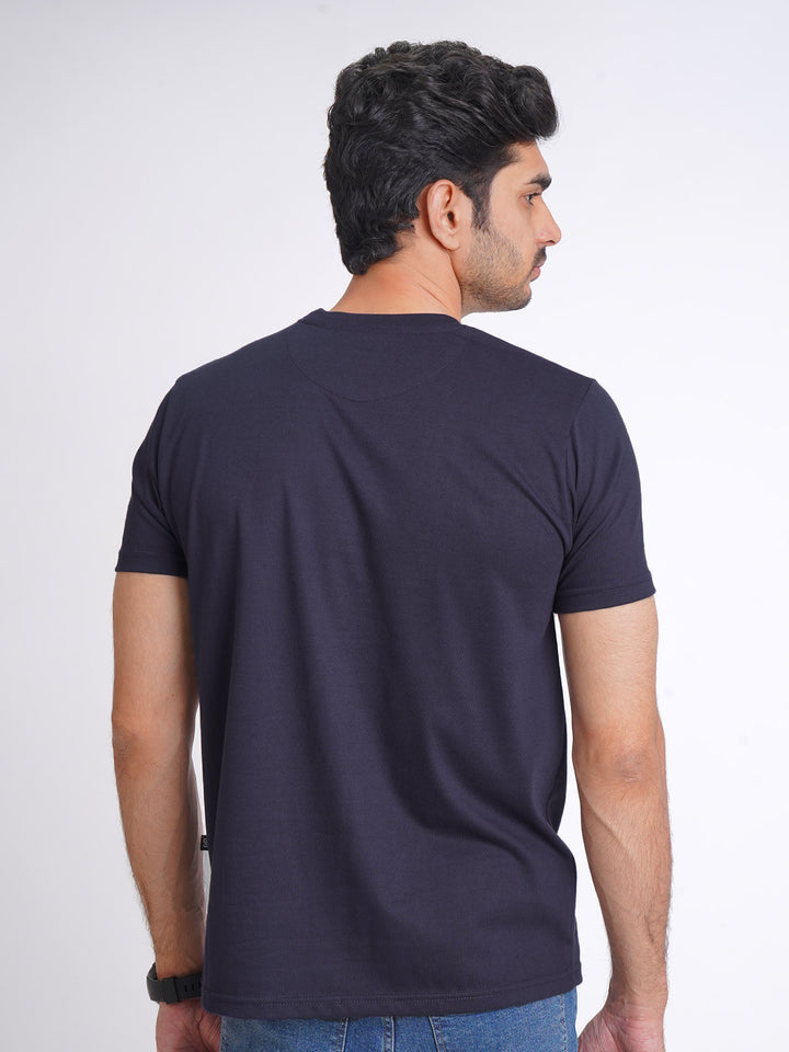 Navy Blue Plain Half Sleeves Men’s Round Neck T-Shirt (TEE-145)