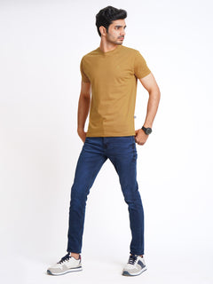 Mustard Plain Half Sleeves Men’s Round Neck T-Shirt (TEE-146)