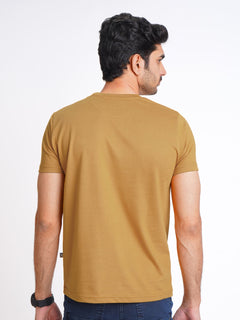 Mustard Plain Half Sleeves Men’s Round Neck T-Shirt (TEE-146)