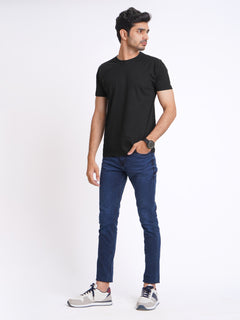 Black Plain Half Sleeves Men’s Round Neck T-Shirt (TEE-148)