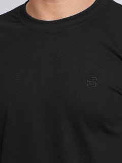 Black Plain Half Sleeves Men’s Round Neck T-Shirt (TEE-148)