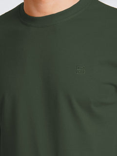 Dark Green Plain Half Sleeves Men’s Round Neck T-Shirt (TEE-163)