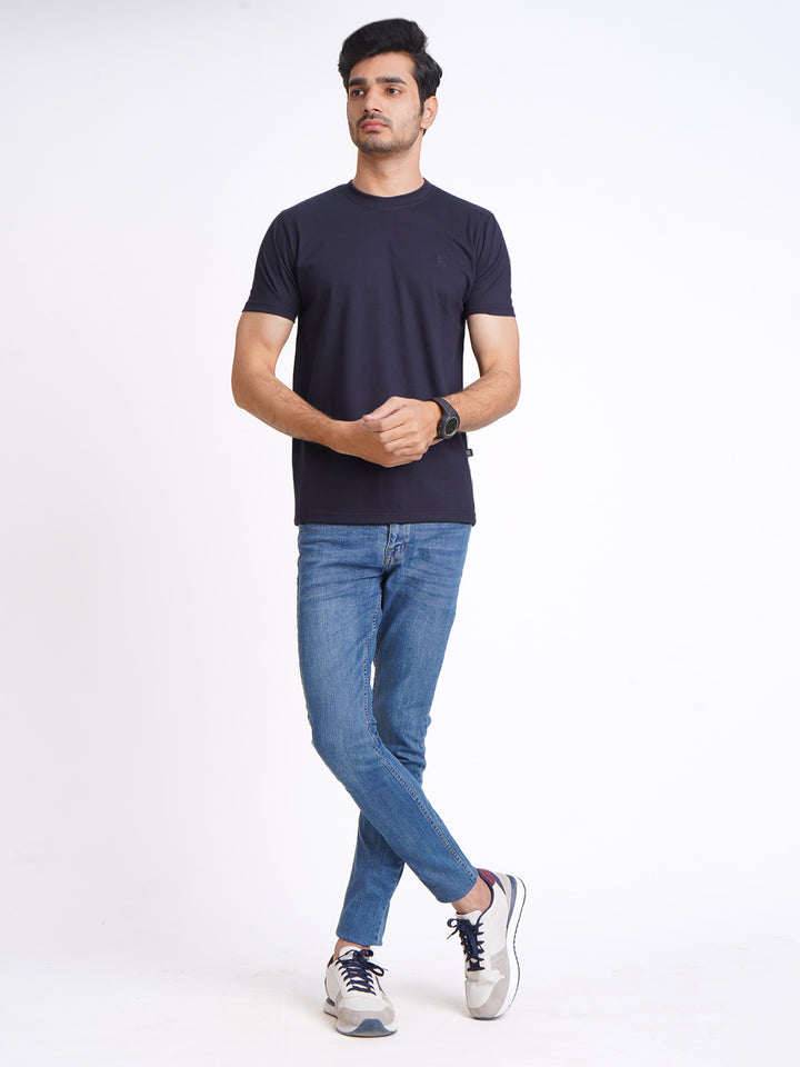 Navy Blue Plain Half Sleeves Men’s Round Neck T-Shirt (TEE-165)