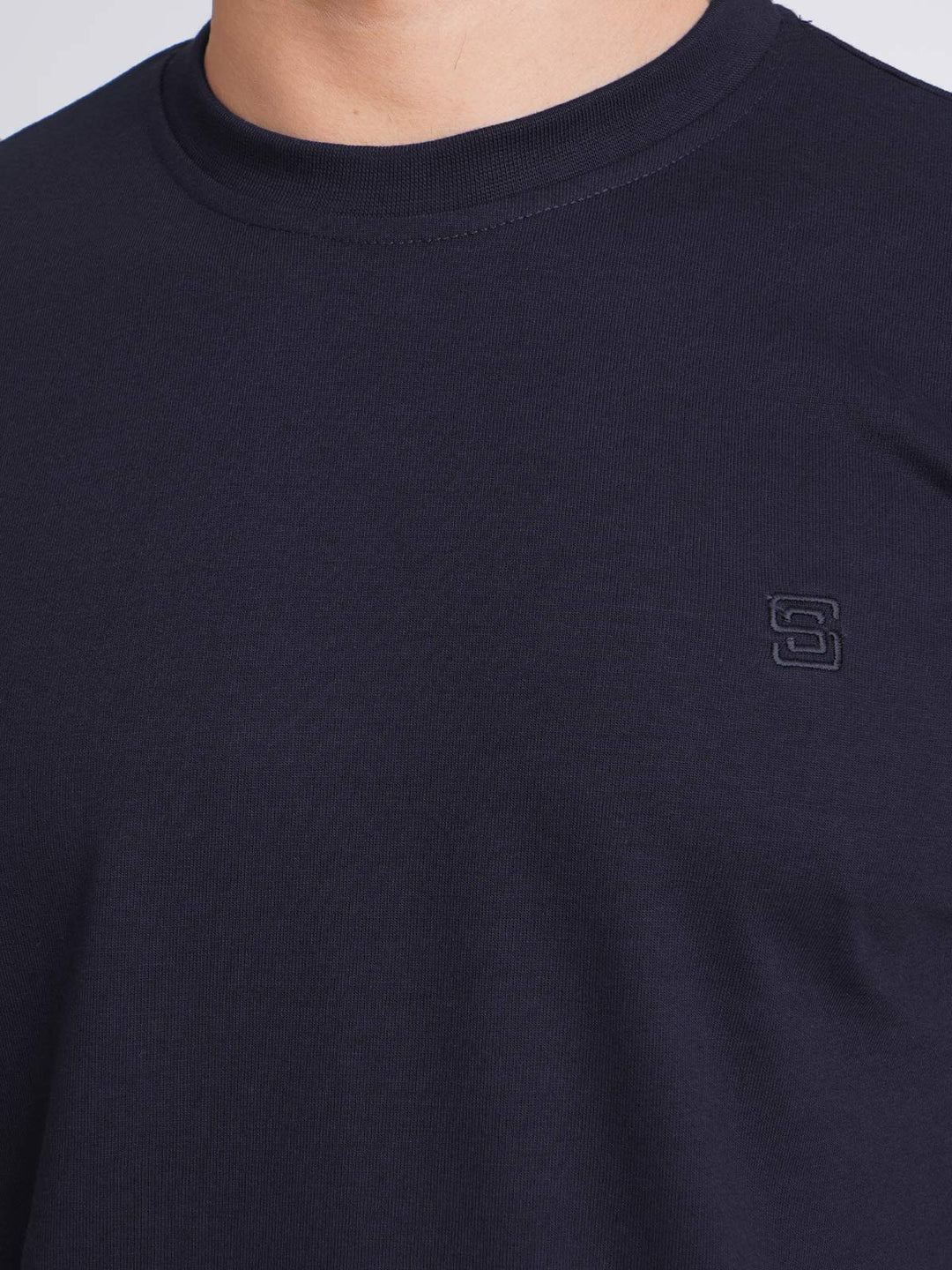 Navy Blue Plain Half Sleeves Men’s Round Neck T-Shirt (TEE-165)