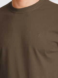 Brown Plain Half Sleeves Men’s Round Neck T-Shirt (TEE-166)