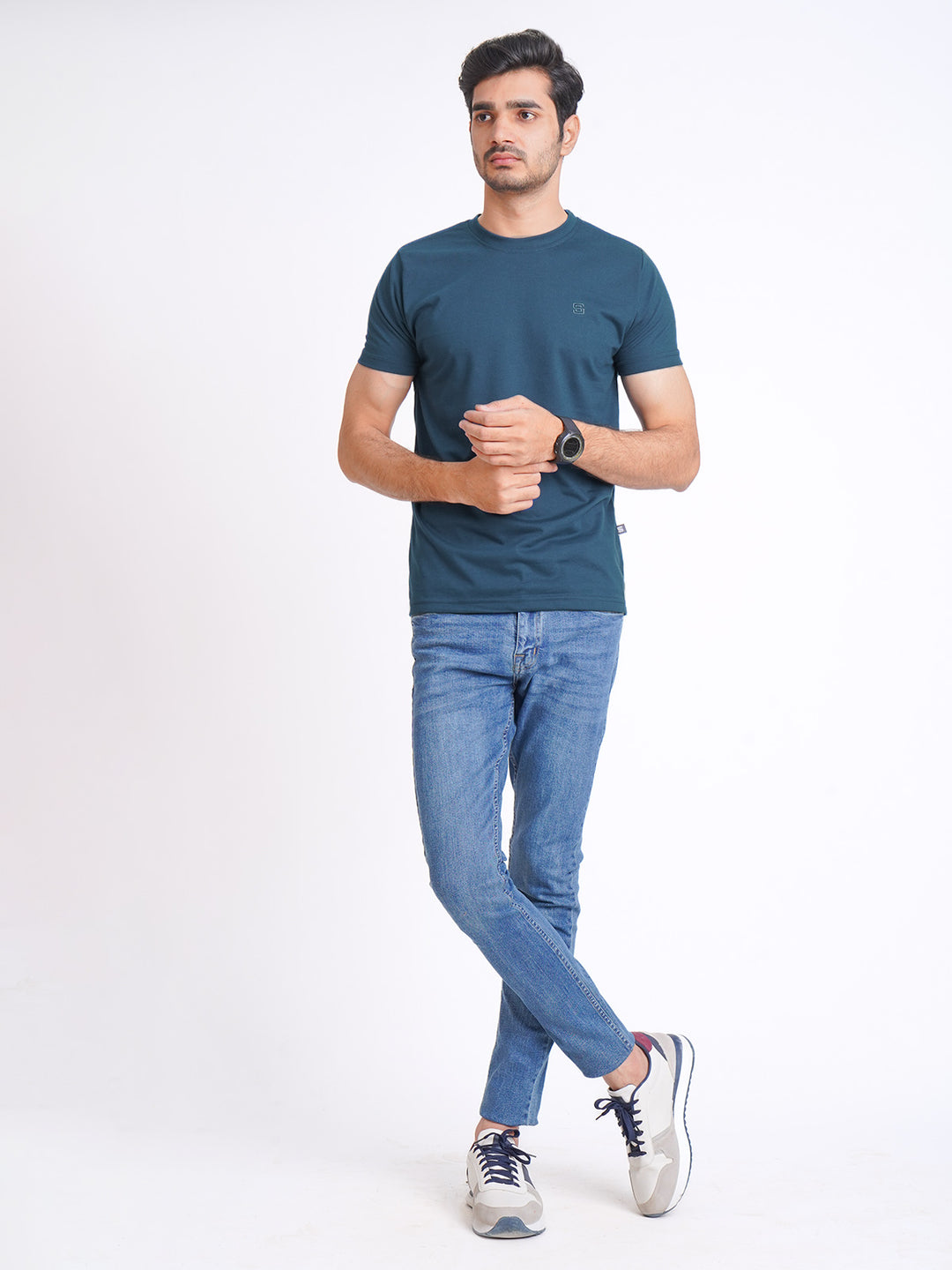 Turquise Plain Half Sleeves Men’s Round Neck T-Shirt (TEE-170)