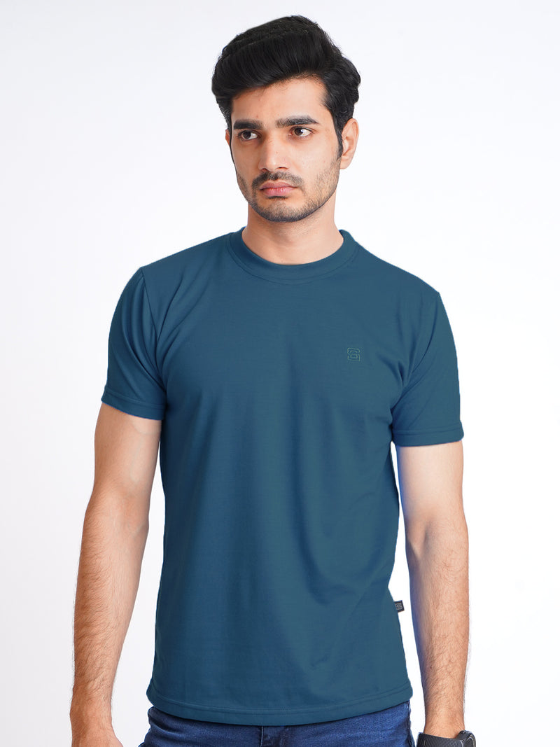 Turquise Plain Half Sleeves Men’s Round Neck T-Shirt (TEE-170)