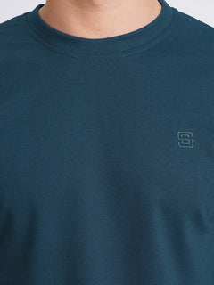 Turquise Plain Half Sleeves Men’s Round Neck T-Shirt (TEE-170)