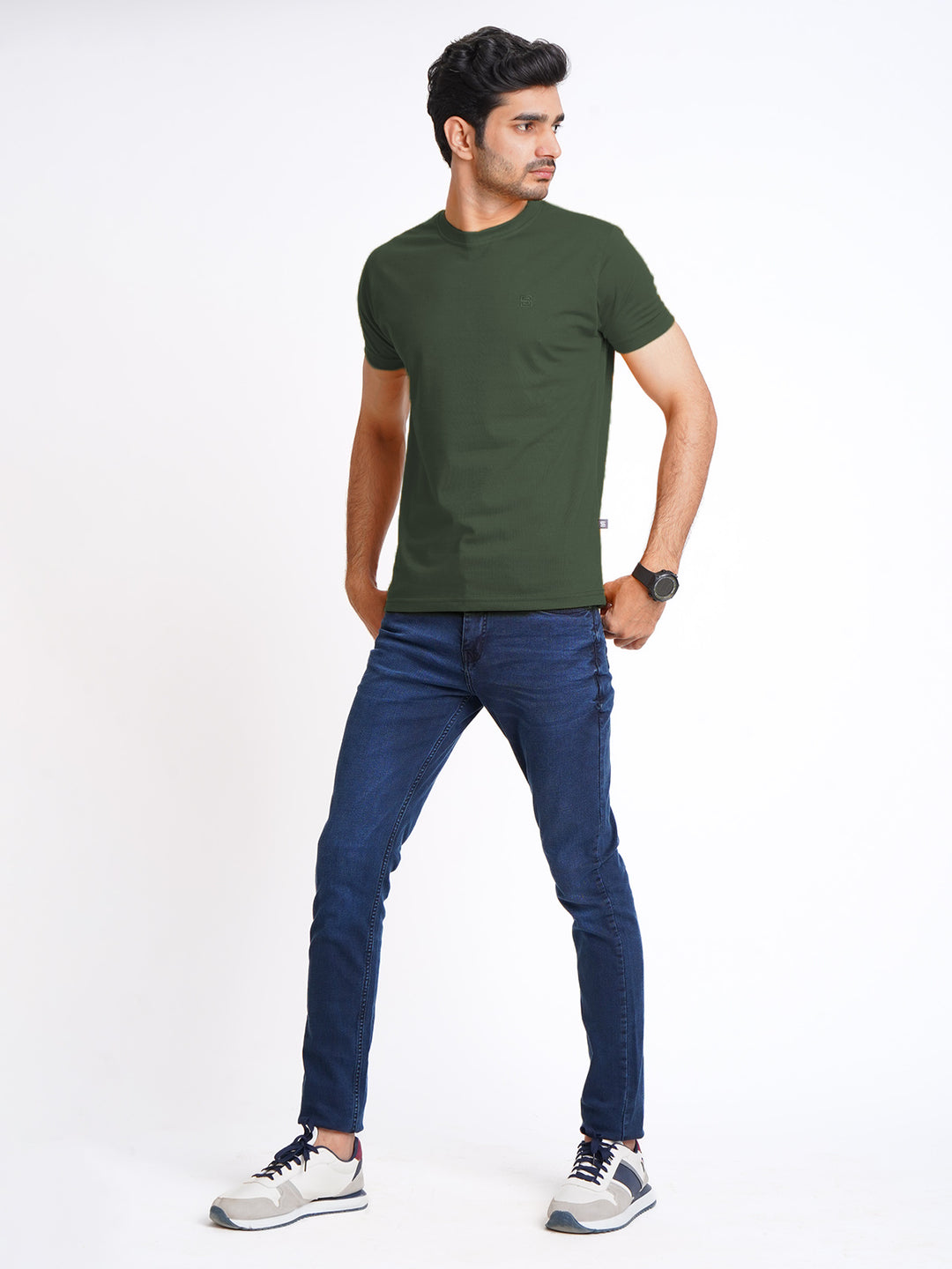 Green Plain Half Sleeves Men’s Round Neck T-Shirt (TEE-171)