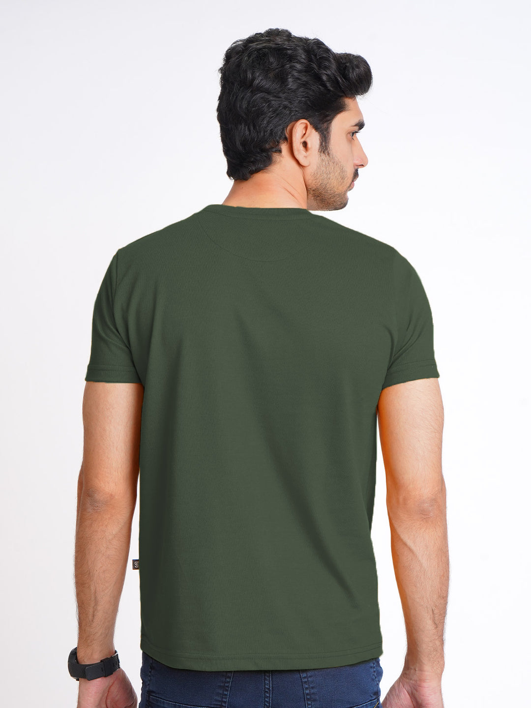 Green Plain Half Sleeves Men’s Round Neck T-Shirt (TEE-171)