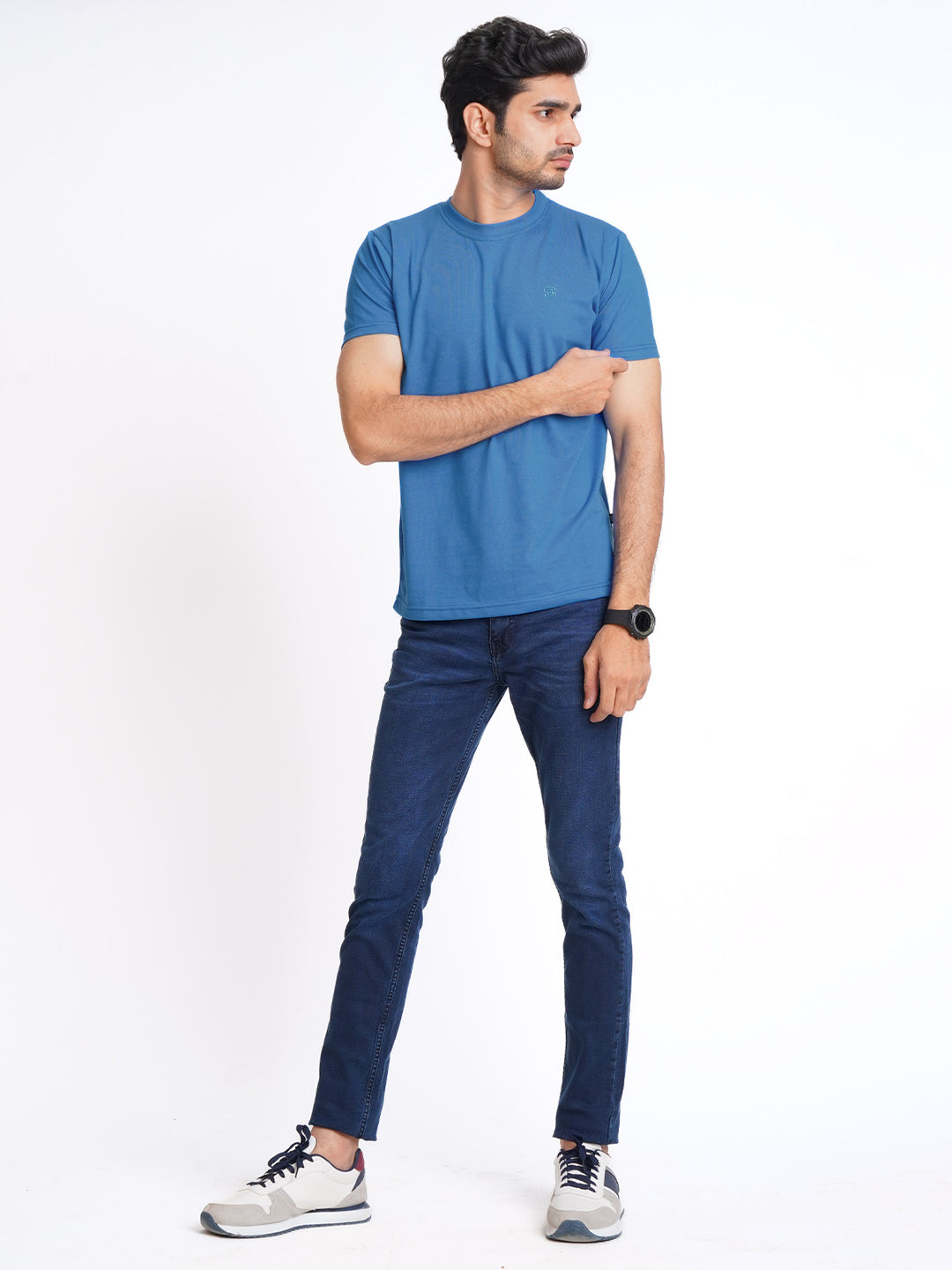 Blue Self Half Sleeves Men’s Round Neck T-Shirt (TEE-172)