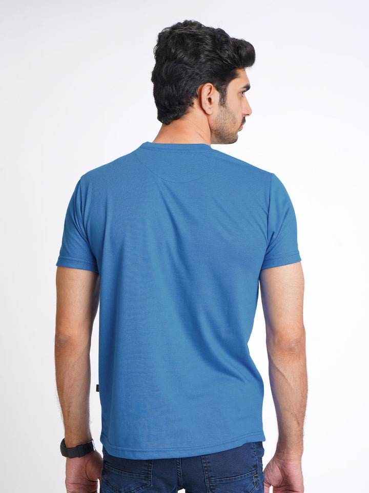 Blue Self Half Sleeves Men’s Round Neck T-Shirt (TEE-172)