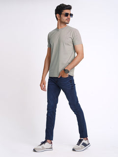 Beige Plain Half Sleeves Men’s Round Neck T-Shirt (TEE-174)