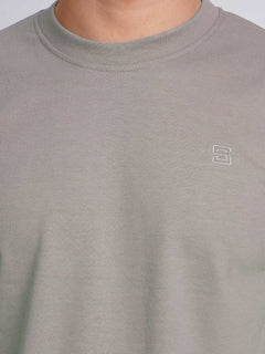 Beige Plain Half Sleeves Men’s Round Neck T-Shirt (TEE-174)