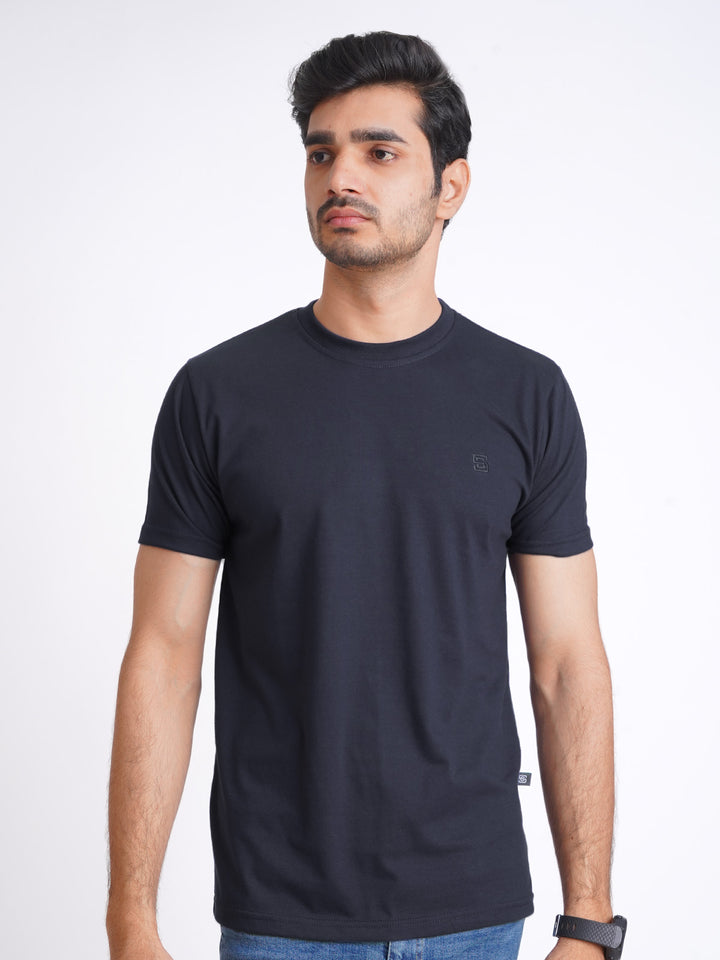 Navy Blue Plain Half Sleeves Men’s Round Neck T-Shirt (TEE-175)