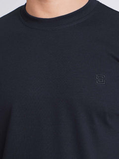Navy Blue Plain Half Sleeves Men’s Round Neck T-Shirt (TEE-175)