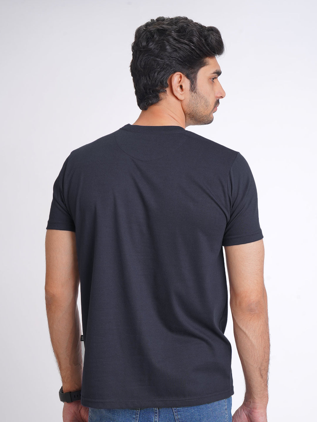 Navy Blue Plain Half Sleeves Men’s Round Neck T-Shirt (TEE-175)