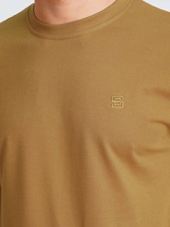 Mustard Plain Half Sleeves Men’s Round Neck T-Shirt (TEE-176)