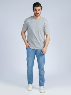 Light Grey Self Half Sleeves Men’s Round Neck T-Shirt (TEE-177)