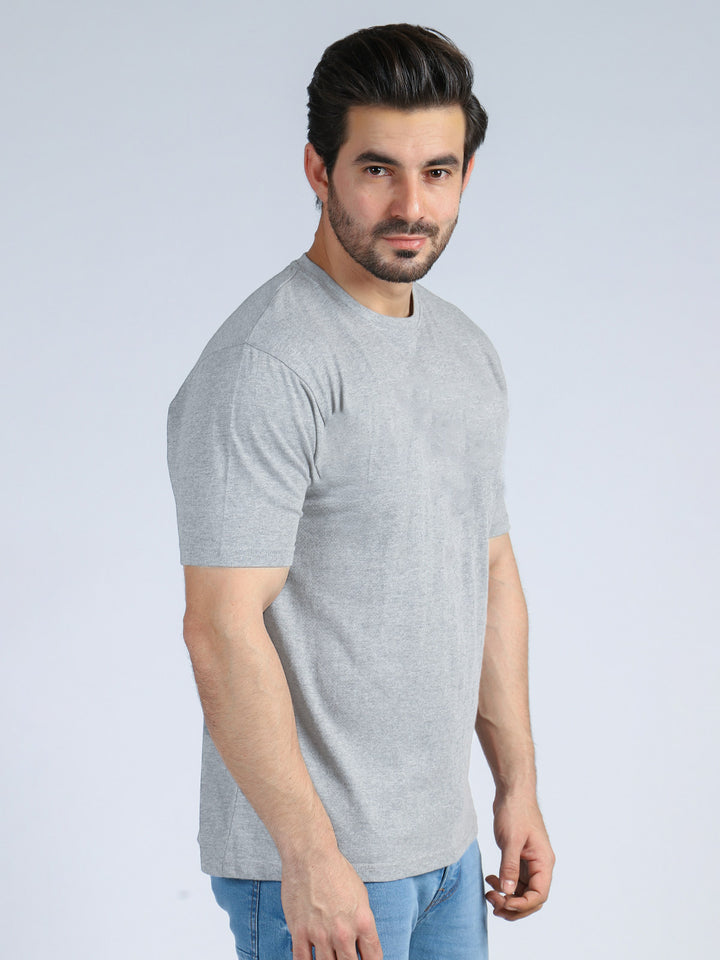 Light Grey Self Half Sleeves Men’s Round Neck T-Shirt (TEE-177)