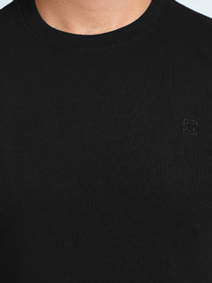 Black Plain Half Sleeves Men’s Round Neck T-Shirt (TEE-178)