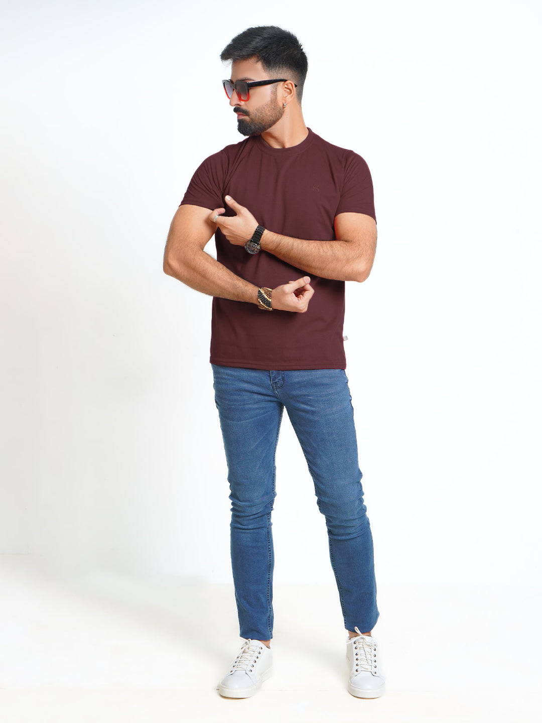 Maroon Half Sleeves Men’s Round Neck T-Shirt (TEE-179)