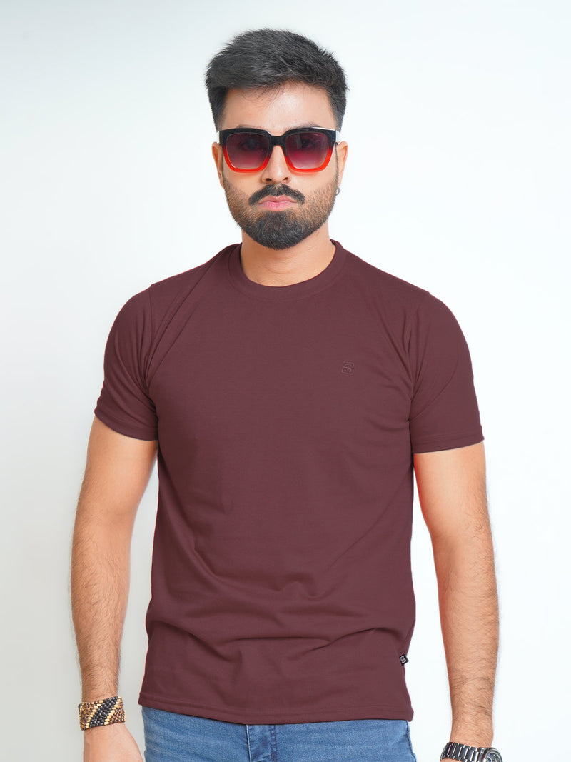 Maroon Half Sleeves Men’s Round Neck T-Shirt (TEE-179)