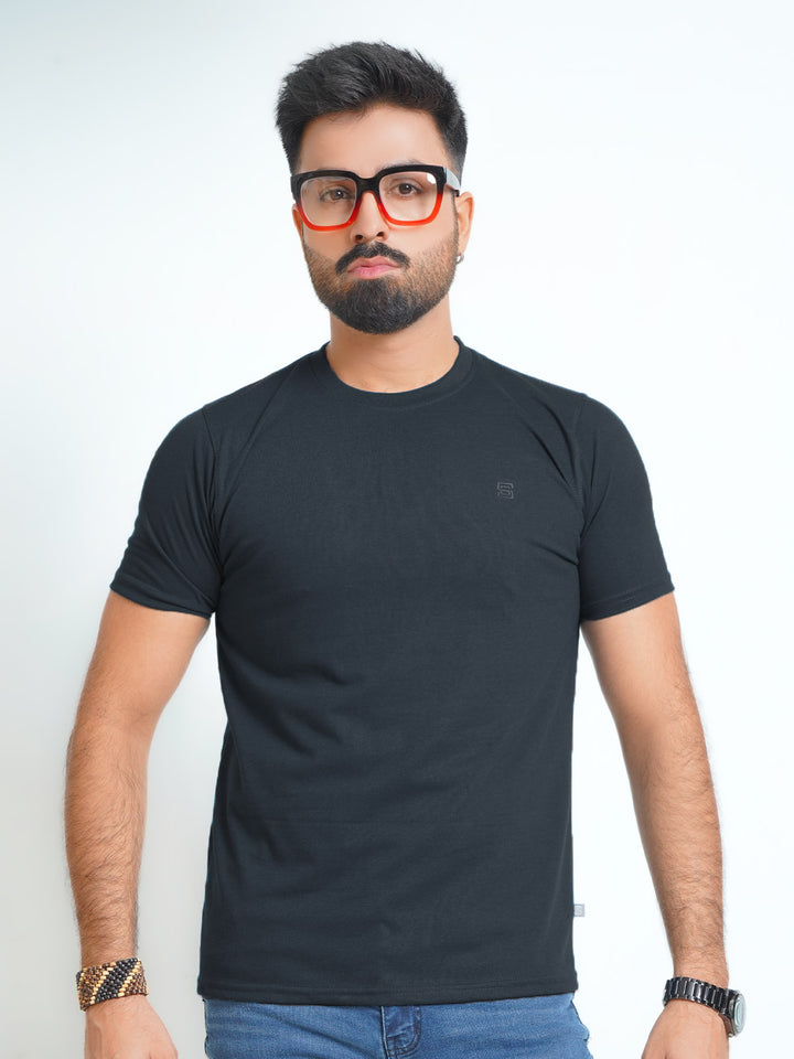 Navy Blue Half Sleeves Men’s Round Neck T-Shirt (TEE-180)