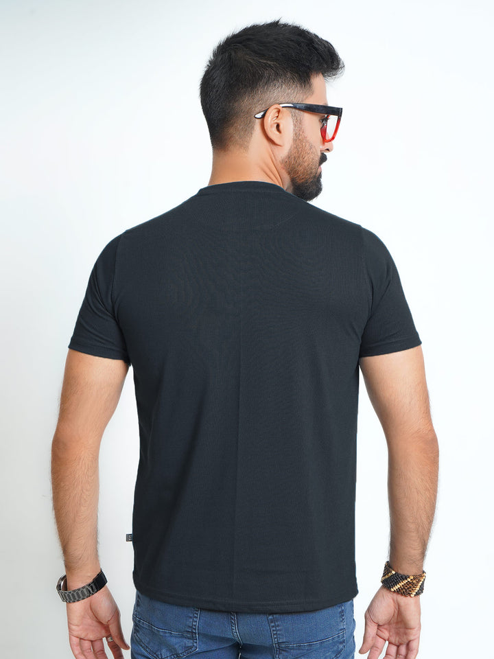 Navy Blue Half Sleeves Men’s Round Neck T-Shirt (TEE-180)