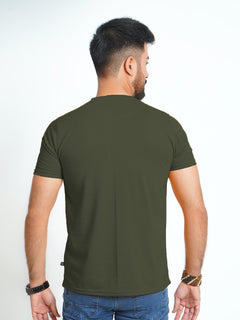 Army Green Half Sleeves Men’s Round Neck T-Shirt (TEE-181)