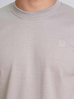 Beige Plain Half Sleeves Men’s Round Neck T-Shirt (TEE-183)