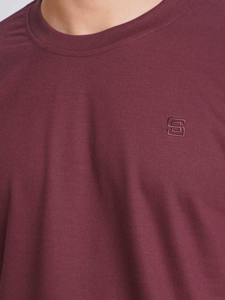 Maroon Plain Half Sleeves Men’s Round Neck T-Shirt (TEE-184)