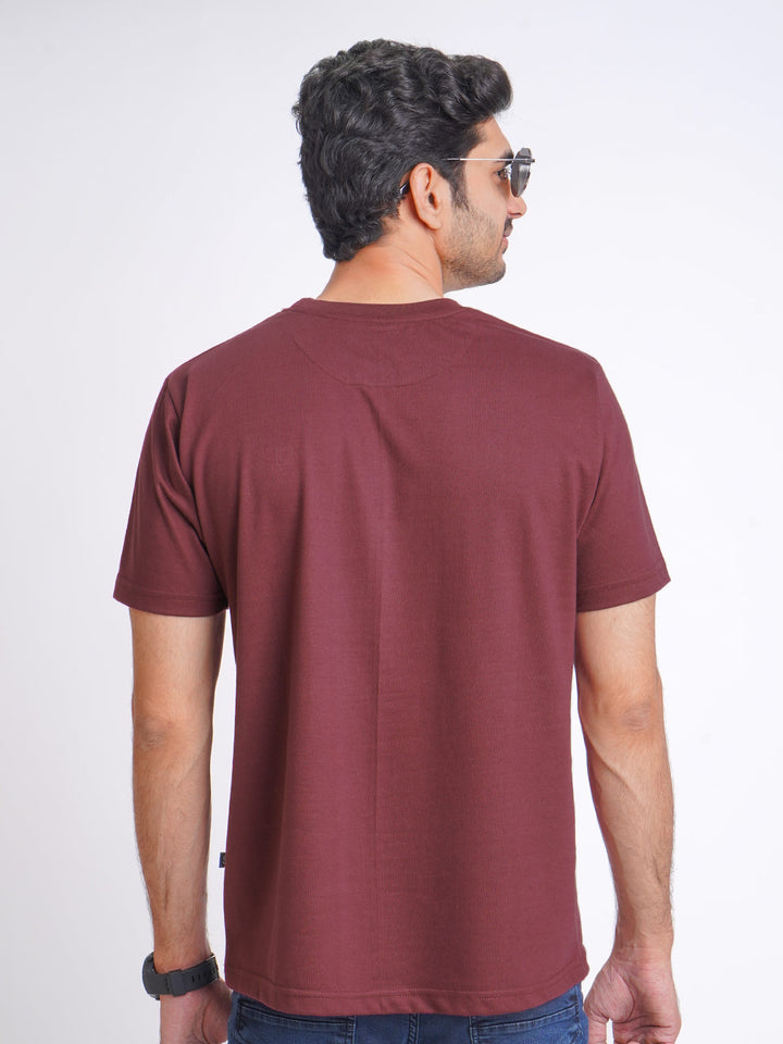 Maroon Plain Half Sleeves Men’s Round Neck T-Shirt (TEE-184)