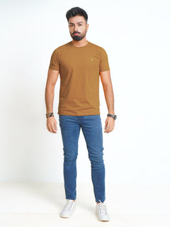 Mustard Plain Half Sleeves Men’s Round Neck T-Shirt (TEE-186)