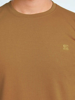 Mustard Plain Half Sleeves Men’s Round Neck T-Shirt (TEE-186)