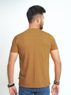 Mustard Plain Half Sleeves Men’s Round Neck T-Shirt (TEE-186)