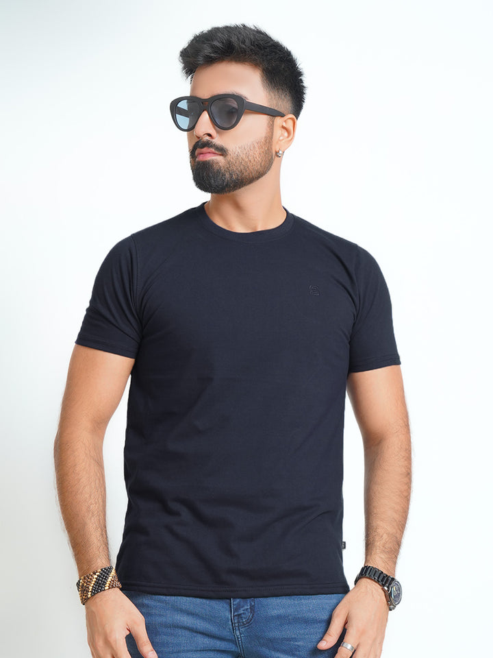 Navy Blue Plain Half Sleeves Men’s Round Neck T-Shirt (TEE-187)