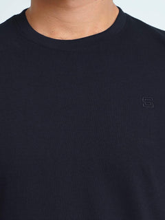 Navy Blue Plain Half Sleeves Men’s Round Neck T-Shirt (TEE-187)