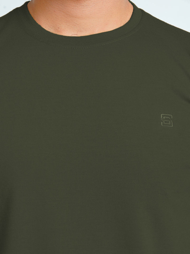 Dark Green Plain Half Sleeves Men’s Round Neck T-Shirt (TEE-188)