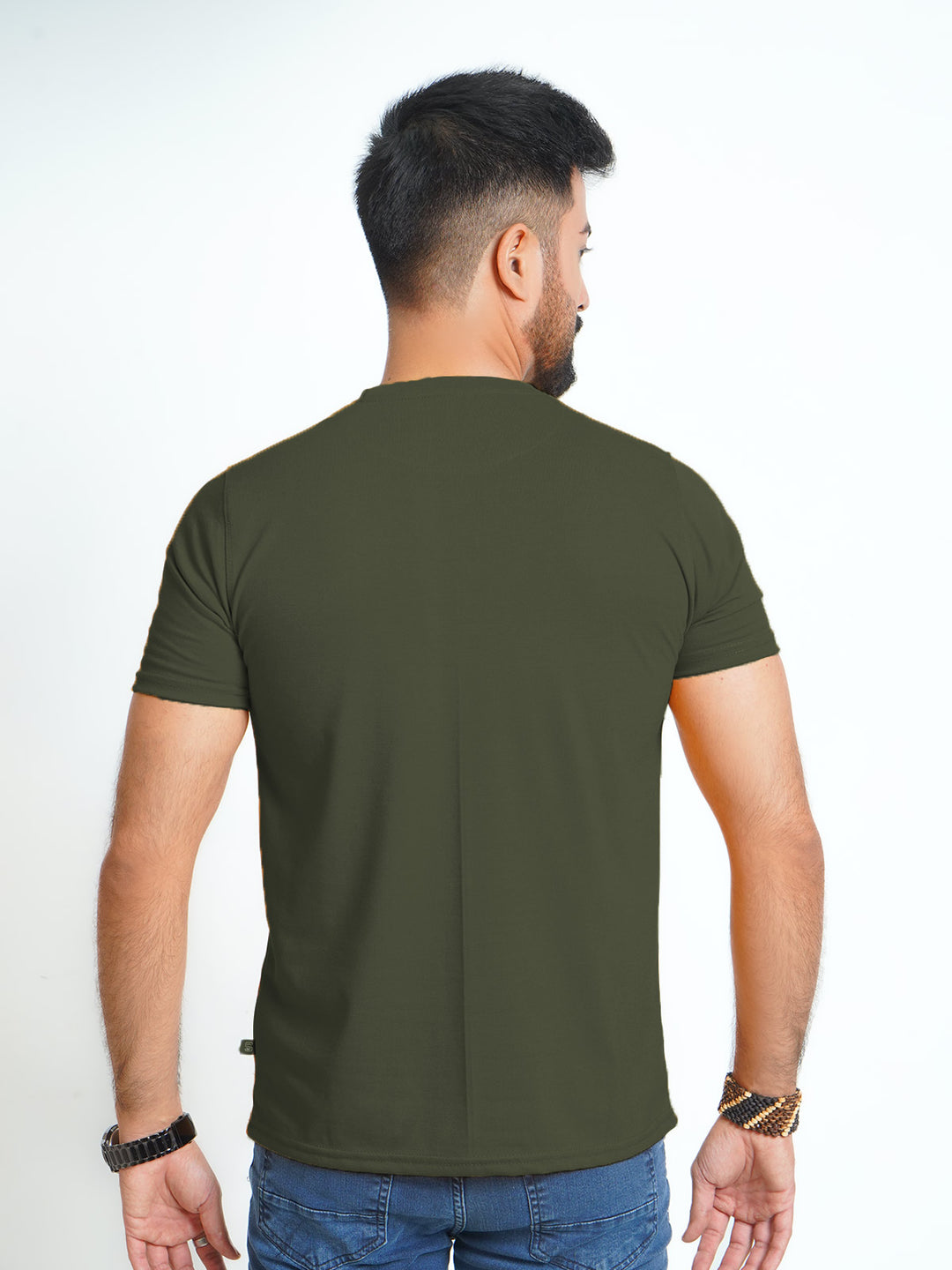 Dark Green Plain Half Sleeves Men’s Round Neck T-Shirt (TEE-188)